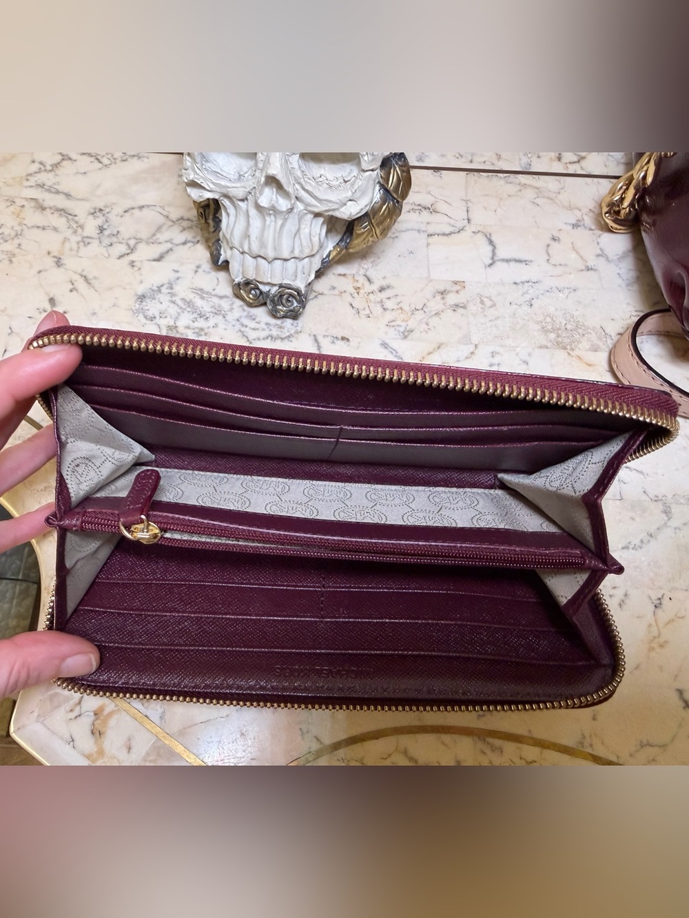 SOLD- Vintage Michael Kors Bordeaux Patent Bag & Matching Wallet Set - Picture 16 of 17
